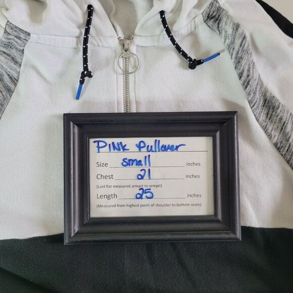 PINK Pullover Quarter Zipper Hoodie Pockets Block Color Black White Womens Small - Picture 8 of 14